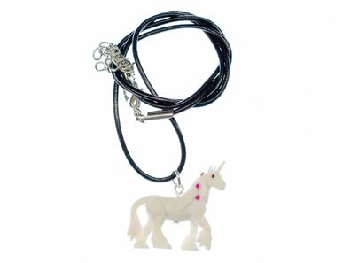 Einhorn Kette Halskette Miniblings Unicorn Fantasy Pferd Pony weiß rosa Leder