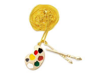 Farbpalette Pinsel Kette Halskette 60cm Miniblings Palette Malen Künstler gold