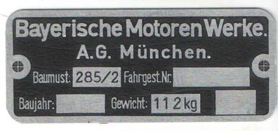 Typenschild BMW Bayerische Motoren Werke, Alu, Blanko, Neu , Motorrad, Oldtimer