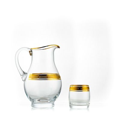 Wasserset Lemonade Gold 7 teilig Set Kristallglas 6 x Wassergläser, Kanne