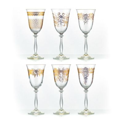 Weißweingläser Weinglas Royal verschiedenen Ornamenten Gold 250 ml 6er Set