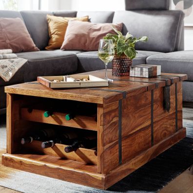 Couchtisch FineBuy Truhentisch 100x60x40 cm Massivholz Tisch Wohnzimmer Modern