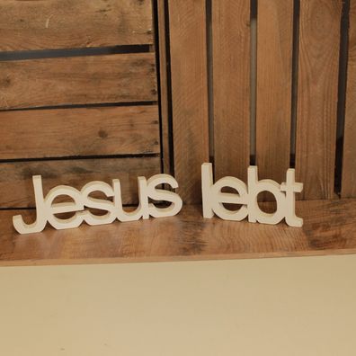 Jesus lebt Schriftzug Handmade weiss 50 cm Jesus lebt Holz Jesus Christus Ostern