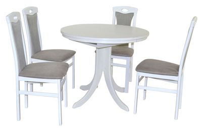 Essgruppe massiv weiß/ grau Tischgruppe 4x Stühle Esstisch rund Esszimmergarnitur