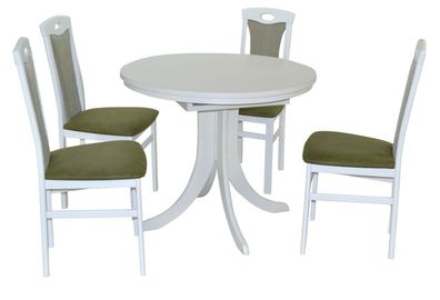 Essgruppe massiv weiß/ grün Tischgruppe 4x Stühle Esstisch rund Esszimmergarnitur