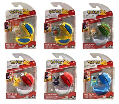 Pokémon - Clip'n Go Set Wave 10 Pokéball Pikachu Morpeko Hopplo Spielzeug Bauz