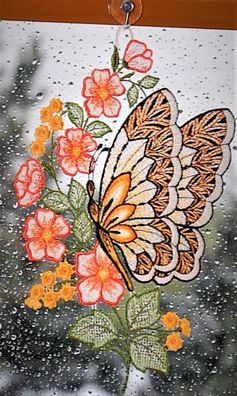 Plauener Stickerei Fensterbild Schmetterling Spitze Fensterdekoration Frühling