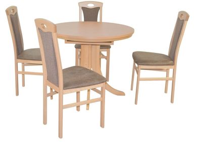 Essgruppe massiv Buche/ braun Tischgruppe Stühle Esstisch rund Esszimmergarnitur