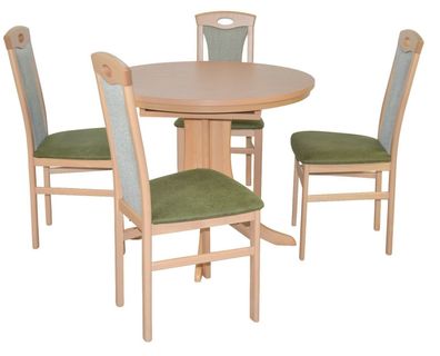 Essgruppe massiv Buche/ grün Tischgruppe 4 Stühle Esstisch rund Esszimmergarnitur