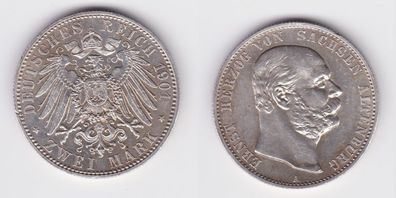 2 Mark Silber Münze 1901 Ernst Herzog von Sachsen Altenburg vz+ (150238)