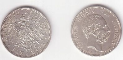 5 Mark Silbermünze Albert König von Sachsen 1902 E Auf den Tod (BN1191)