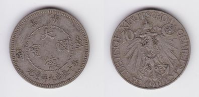 10 Cent Kupfer Nickel Münze deutsche Kolonie Kiautschou China 1909 ss/ vz(156326)