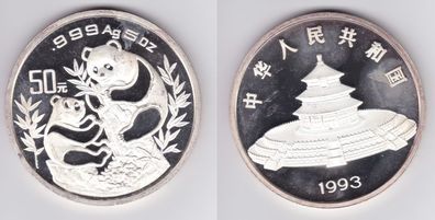 50 Yuan Silber Münze 5 Unzen China Panda 1993 PP Patina (154498)