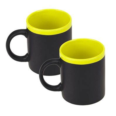 2er Set Beschreibbare Keramik Memo Kaffee Tasse mit Kreide Kaffeebecher gelb
