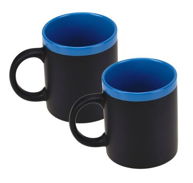 2er Set Beschreibbare Keramik Memo Kaffee Tasse mit Kreide Kaffeebecher blau