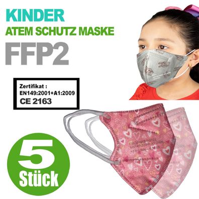 FFP2 Kinder Maske Bunte Kids Farben 5-Lagig Mundschutz Kindermaske CE Kids Herz