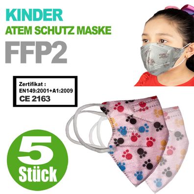FFP2 Kinder Maske Bunte Kids Farben 5-Lagig Mundschutz Kindermaske CE Hundepfote