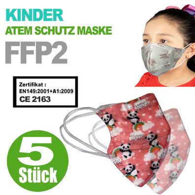FFP2 Kinder Maske Bunte Kids Farben 5-Lagig Mundschutz Kindermaske Motive Panda