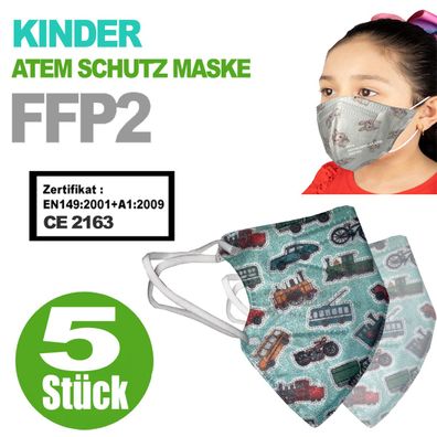 FFP2 Kinder Maske Bunte Kids Farben 5-Lagig Mundschutz Kindermaske CE MotiveKids Auto