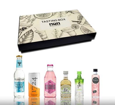 Gin Tonic Tasting Box 3x Gin Miniatur 3x Tonic - Fever Tree Mediterranean + 172