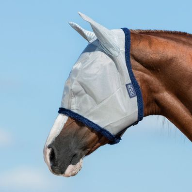 Horseware Amigo Fine Mesh Fly Mask with ears - Silver/ Navy