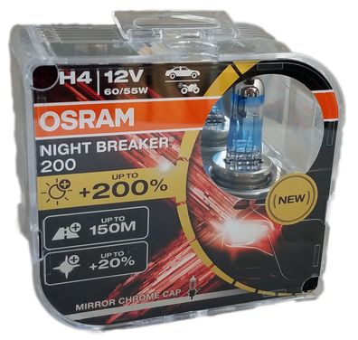 H4 12V NIGHT Breaker 200 bis zu 200% mehr Licht 2St OSRAM 64193NB200-HCB
