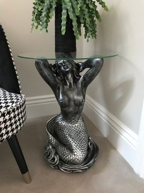 Tisch Couchtisch Glastisch Frau Meerjungfrau Hand gemacht und bemalt in Europa Kunst