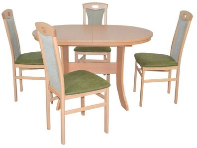 Essgruppe Buche Farbwahl Tischgruppe 4 x Stühle Tisch oval Esszimmergarnitur A2