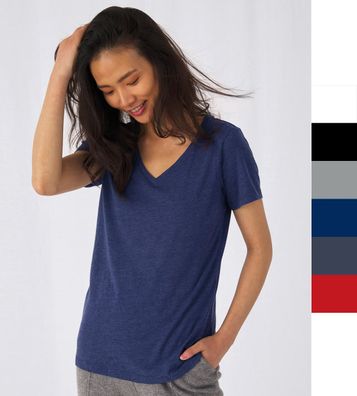B&C Damen V-Neck T-Shirt weich dünn Triblend Single Jersey bedruckbar TW058 NEU