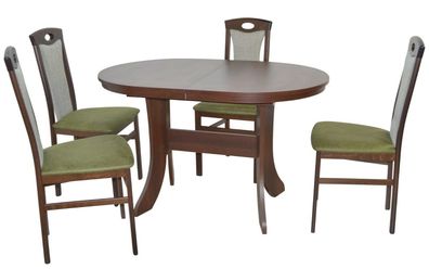 Essgruppe nussbaum Farbwahl Tischgruppe 4 x Stühle Tisch oval Esszimmergarnitur