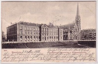 66896 Ak Mannheim großherzogliches Gymnasium und Heiligegeistkirche 1903