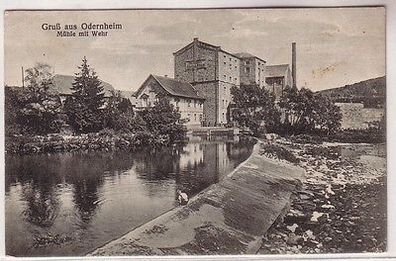 66093 Ak Gruß aus Odernheim Mühle mit Wehr 1927