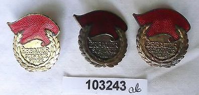 3 rare DDR Abzeichen Erbauer schwarze Pumpe in Gold Silber und Bronze (103243)