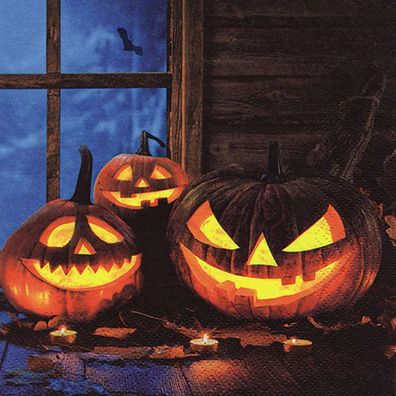 20 Servietten Halloween, Jack O’Lantern, leuchtender Kürbis 33x33 cm
