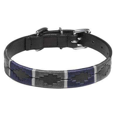 Kieffer Hunde Leder Halsband BUENOS AIRES schwarz mit dunkelgrau grau blau Muster