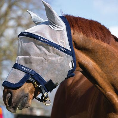 Horseware Rambo Plus Fly Mask Untreated - Silver/ Navy