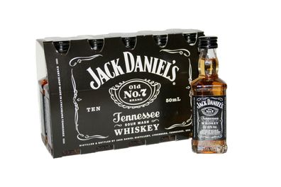 10 GLAS Flaschen 0,05 l Jack Daniels Old No.7Tennessee Whiskey Mini 5 cl Miniatur 40%