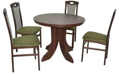 Essgruppe nussbaum Farbwahl Tischgruppe 4 x Stühle Tisch rund Esszimmergarnitur