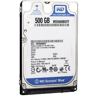 WD Scorpio Blue 500GB interne HDD(2,5 Zoll, 5400rpm, 8MB Cache, SATA) WD5000BEVT Bu