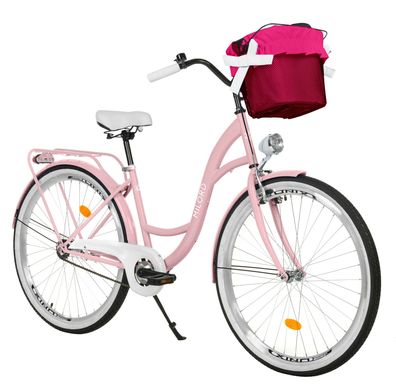 28 Zoll Damenfahrrad MILORD Citybike Mit Korb Stadtrad Vintage Pink Fahrrad 1 Gang