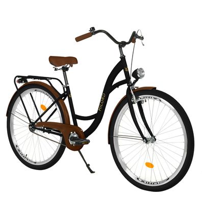 28 Zoll Damenfahrrad MILORD Citybike Stadtrad Vintage Schwarz-Braun Fahrrad 1 Gang