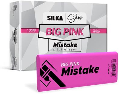 Silka 12 Stück Radiergummis | Big Pink Radierer für Kinder und Erwachsene