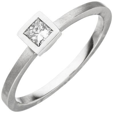 Damen Ring 950 Platin matt 1 Diamant Princess-Schliff 0,20ct. Platinring