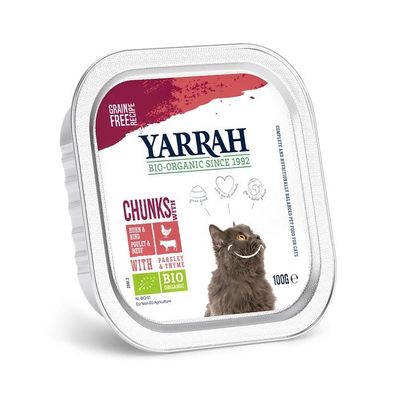 Yarrah Bio Cat Bröckchen Huhn & Rind 100g (Menge: 16 je Bestelleinheit)