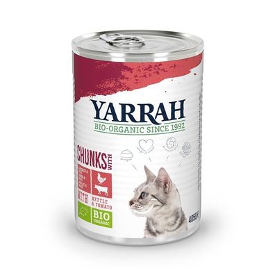 Yarrah Bio-Katzenfutter Bröckchen mit Huhn und Rind 405g (Menge: 12 je Bestellei