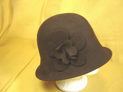 Damenhut schlicht Wollfilz braun Charleston-stil Filzblume Cloche DH166