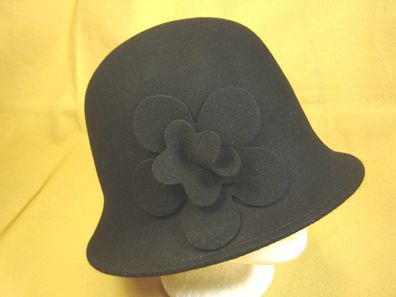 Damenhut schlicht Wollfilz schwarz Charleston-stil Filzblume Cloche DH166