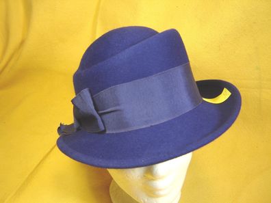 Damenhut bester Haarfilz royal blau schwungvoller Rand mit Ripsband und Schleife DH82