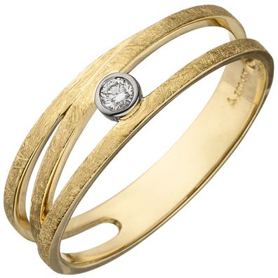 Damen Ring 585 Gold Gelbgold bicolor eismatt 1 Diamant Brillant Diamantring