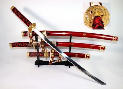 Tachi Samurai Schwerter Set 4-teilig in rot